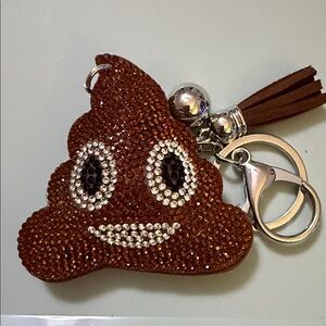 Embellished Poo Emoji Keychain - Brown Rhinestones